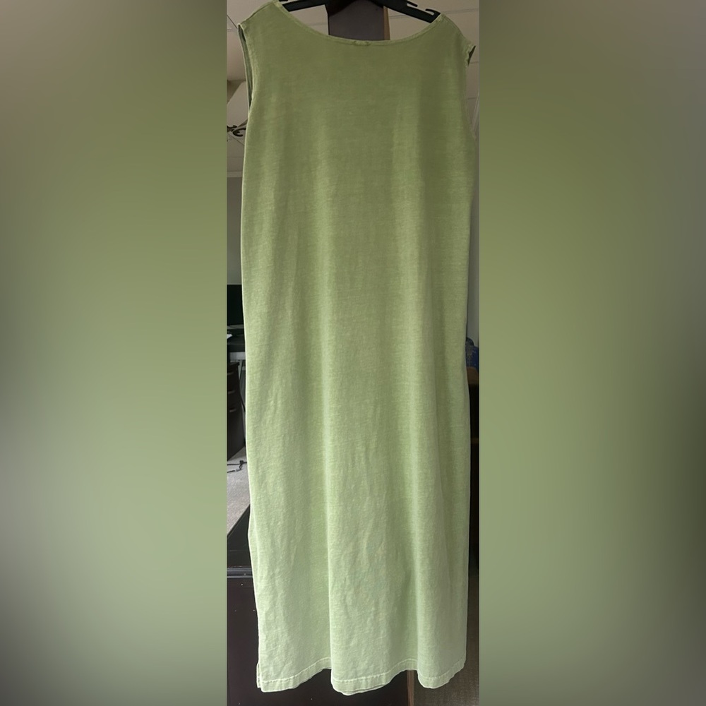 VINTAGE VIVA CITY USA Green Patchwork Cotton Oversized Lagenlook Midi Dress | L - Picture 6 of 15